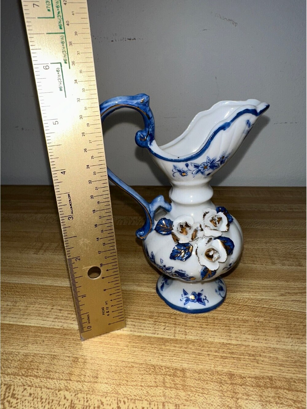 Vintage Ceramic Blue and White Floral Pitcher Vase - Picture 2 of 6